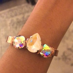 Raw Copper Aurora Borealis + White AB Crystal Cuff Bangle